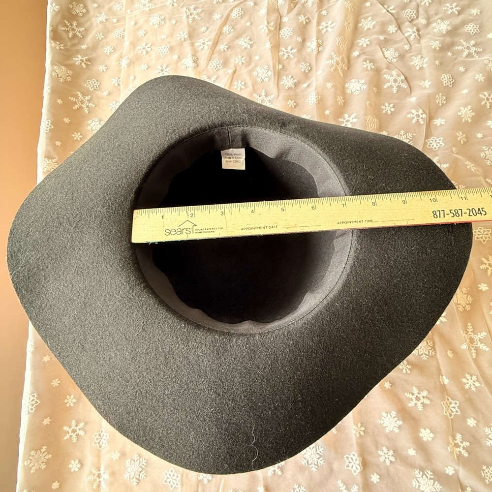 Black 100% Wool Wide Brim Hat Boho Western Rancher Fedora Minimalist - Picture 6 of 6